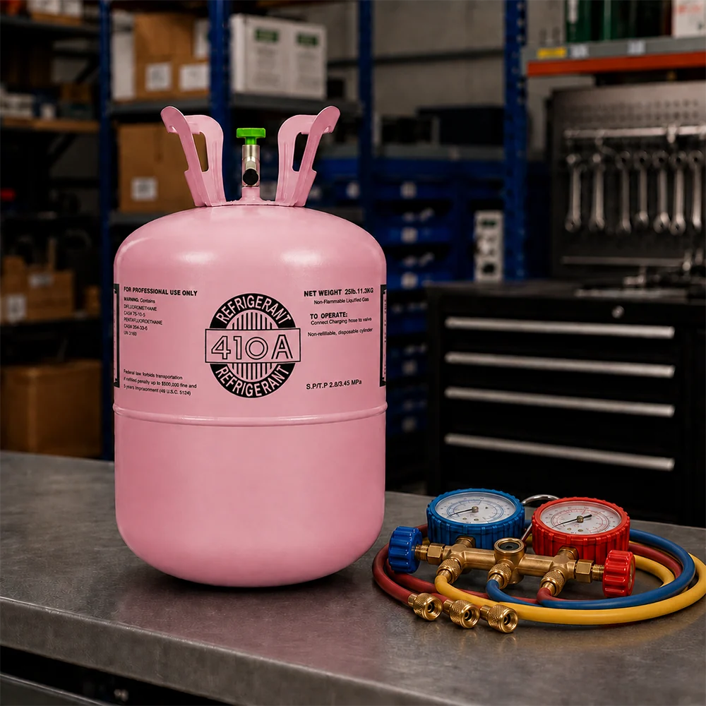 25 lb R410A Refrigerant Cylinder for HVAC & Heat Pumps in use