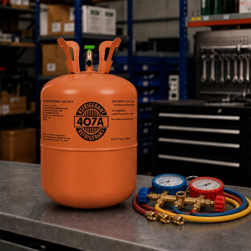 25 lb R407A Refrigerant Cylinder for Commercial Refrigeration in use