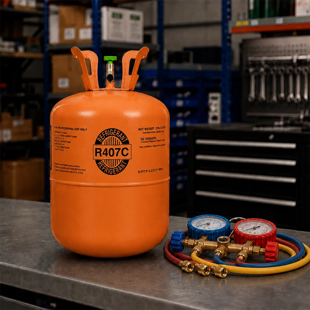 25 lb R407C Refrigerant Cylinder for HVAC & Refrigeration in use