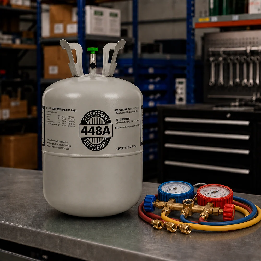 25 lb R448A Refrigerant Cylinder for Commercial Refrigeration in use