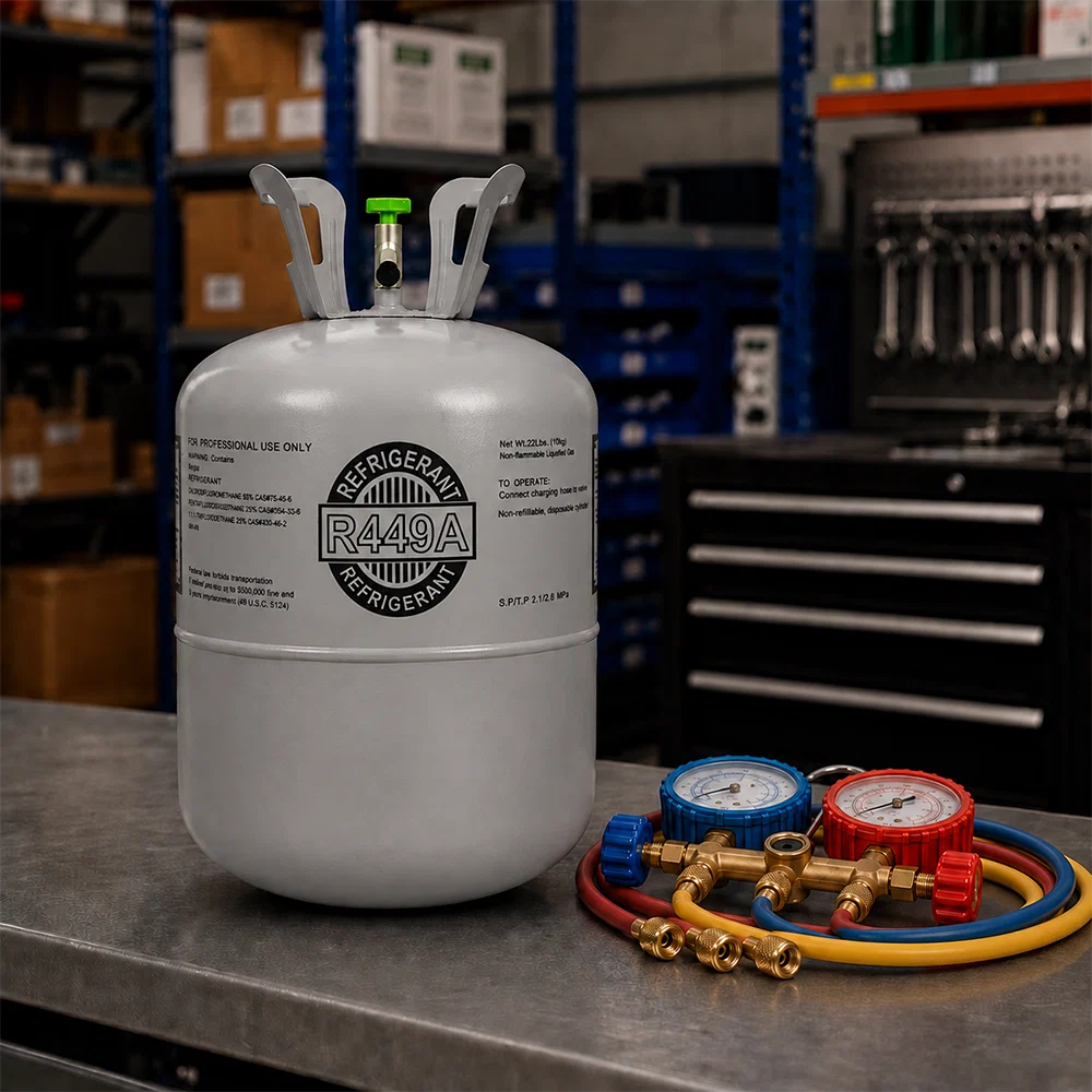 25 lb R449A Refrigerant Cylinder for Commercial Refrigeration in use