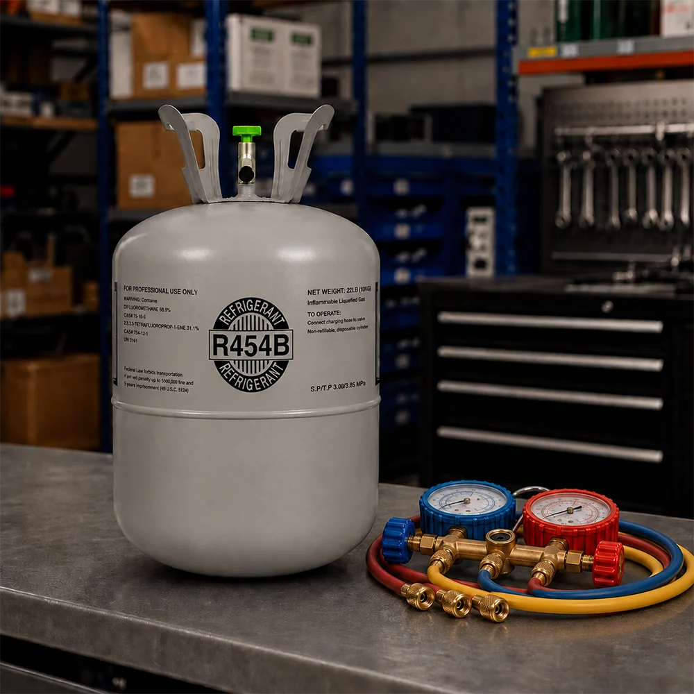 22 lb R454B A2L Refrigerant Cylinder for HVAC & Heat Pumps in use